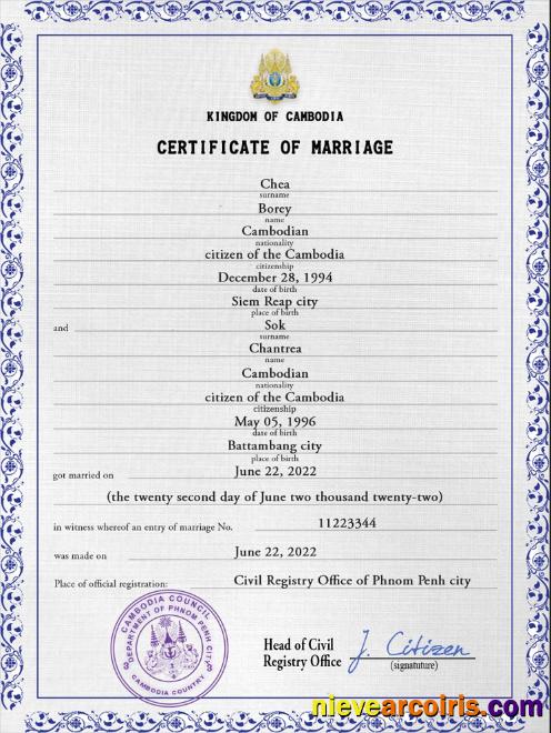 Cambodia marriage certificate